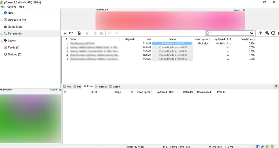 uTorrent Capture d'écran du logiciel libre