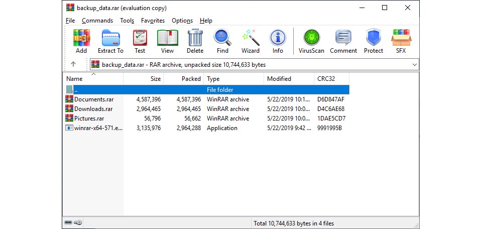 WinRAR Captura de tela do software livre