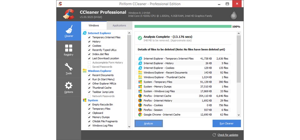 CCleaner Captura de pantalla del software libre