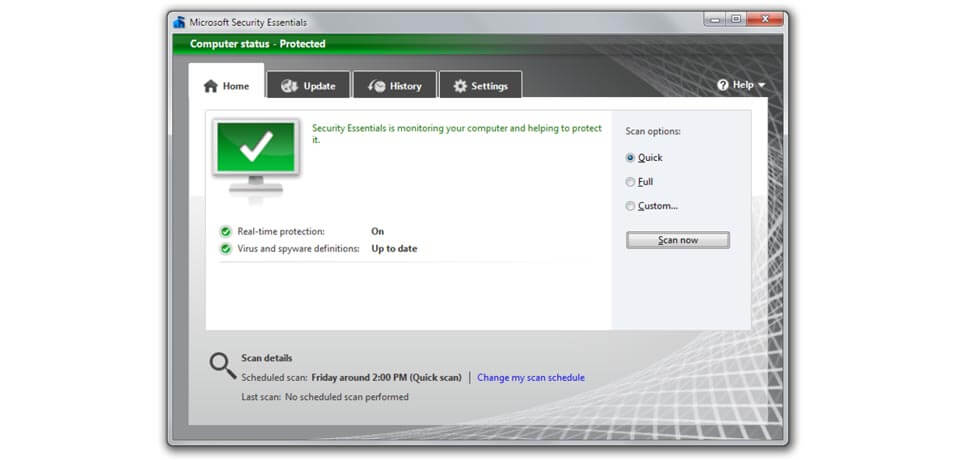 Microsoft Security Essentials Captura de pantalla del software libre
